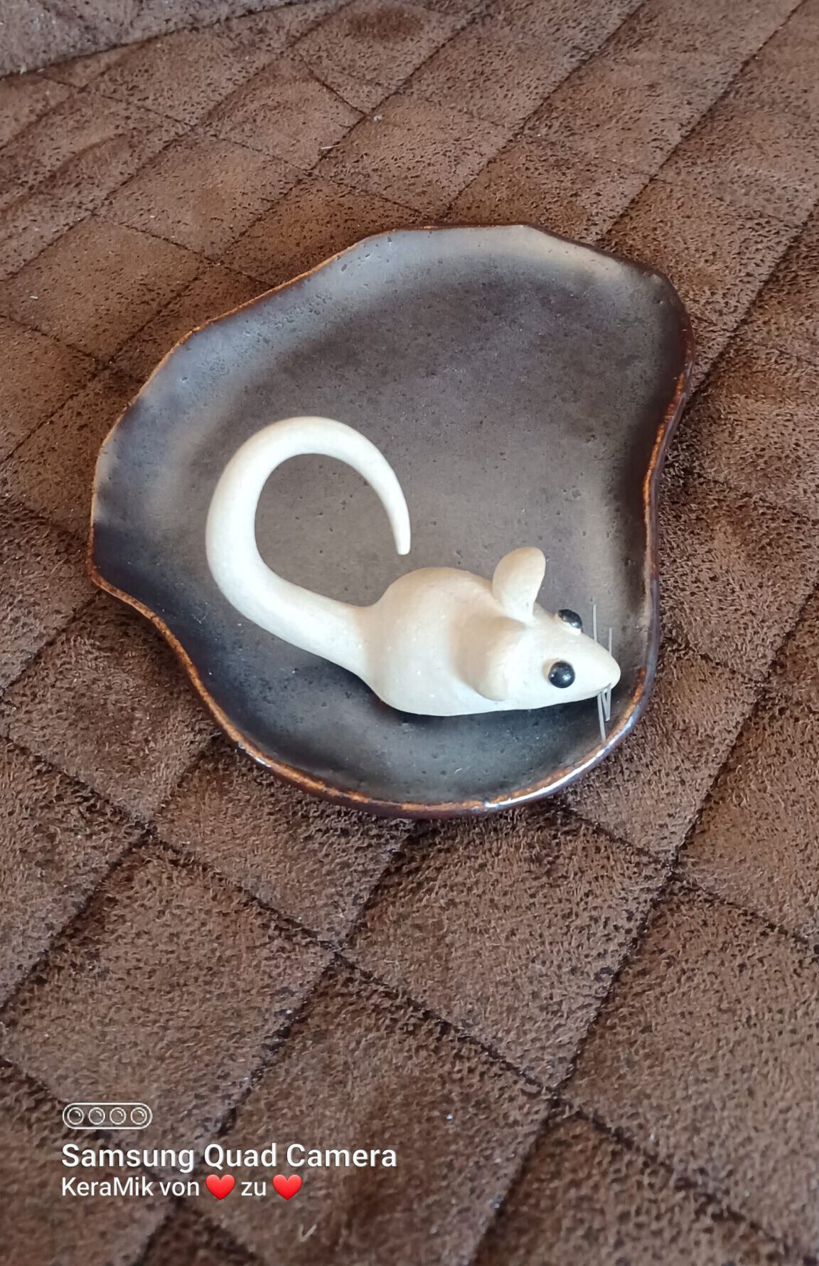 Schmuck Teller mit Maus, handgefertigte Ring Schale, KeraMik von Herz zu Herz, Kunst aus Keramik, Clay Art