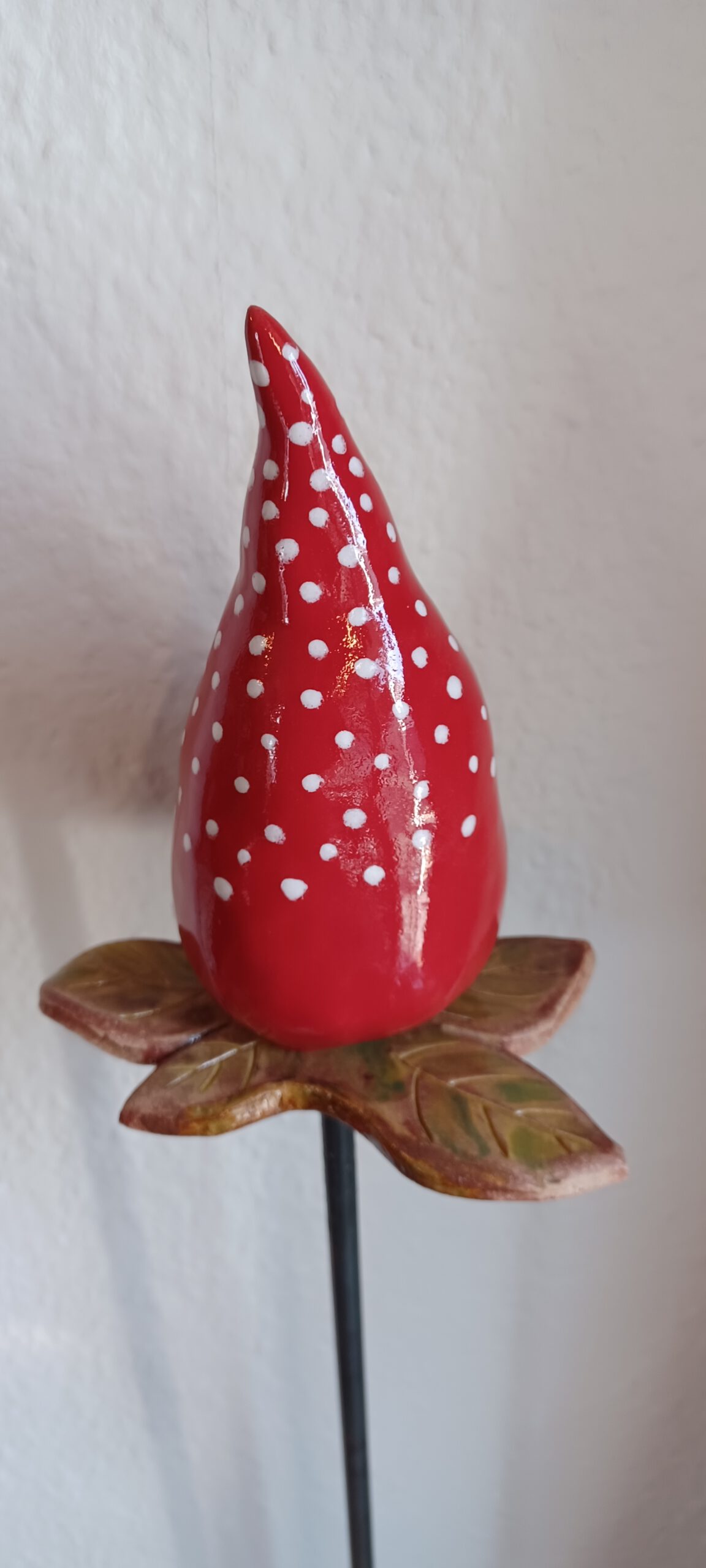 Keramik Gartenstecker, orange rote Fantasie Blume, originelle Keramik Stab Spitze, KeraMik von Herz zu Herz, Keramik Geschenk für den Garten, Stelen Spitze